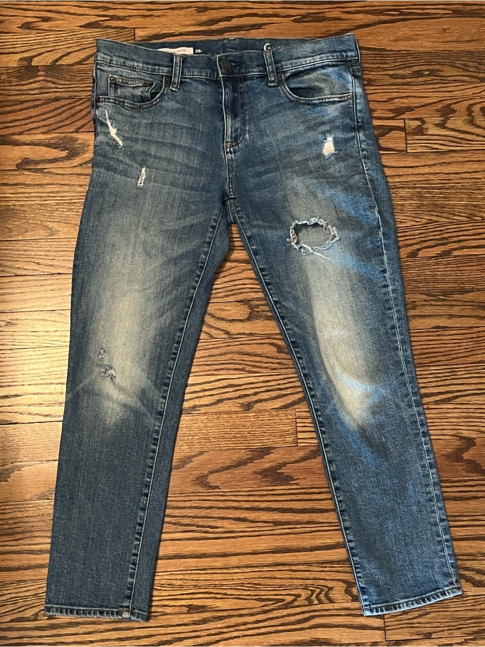 GAP 1969 Girlfriend Jeans Size 28R Distressed Medium Wash Cropped